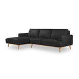 Noah 2.5 Seater Lounge Sofa in Italian Leather + LEFT Chaise BLACK