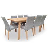 Botany Live Edge Messmate 2200 Dining Set with 8 Juni LIGHT GREY Chairs