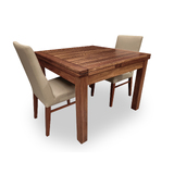 Kallista Tasmanian Blackwood 1050-1550 Small Extendable Dining Set with 4 x BLACK Mid Back Contour Chairs