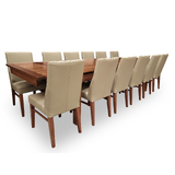 Kallista Tasmanian Blackwood 2400-3400 Large Extendable Dining Set with 12 x MOCHA Mid Back Contour Chairs