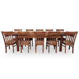 Kallista Tasmanian Blackwood 2050-3050 Extendable Dining Set with 10 x Matilda Dining Chairs - COFFEE Upholstered Seat