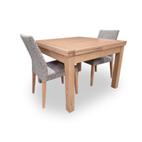 Kallista Tasmanian Oak 1050-1550 Small Extendable Dining Set with 4 x Juni LIGHT GREY Fabric Chairs