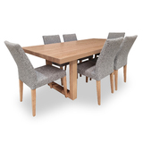 Bondi Tasmanian Oak 2100 Dining Set with 6 x Juni LIGHT GREY Chairs