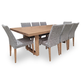 Bondi Tasmanian Oak 2400 Dining Set with 8 x Juni LIGHT GREY Chairs