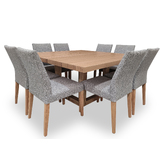 Bondi Tasmanian Oak 1500 Square Dining Set with 8 x Juni LIGHT GREY Chairs