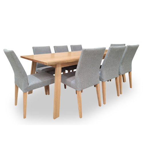 Botany Live Edge Messmate 2200 Dining Set with 8 Juni Chairs