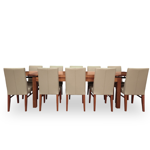 Kallista Tasmanian Blackwood 2050-3050 Extendable Dining Set with 10 x Mid Back Contour Chairs