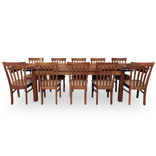 Kallista Tasmanian Blackwood 2050-3050 Extendable Dining Set with 10 x Matilda Dining Chairs - Upholstered Seat